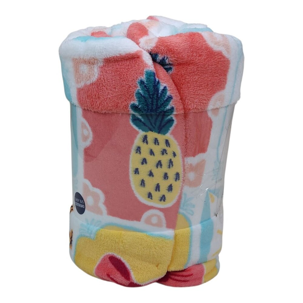 The Big One Oversized Plush Throw Blanket Coastal Print Faux Fur Tropical 5'x6' - Picture 4 of 13